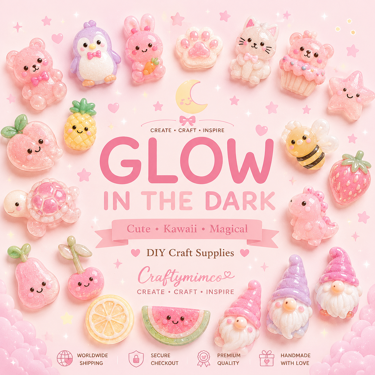 Glow in the Dark Kawaii Resin Charms - Cute DIY Craft Supplies by Craftymimco
