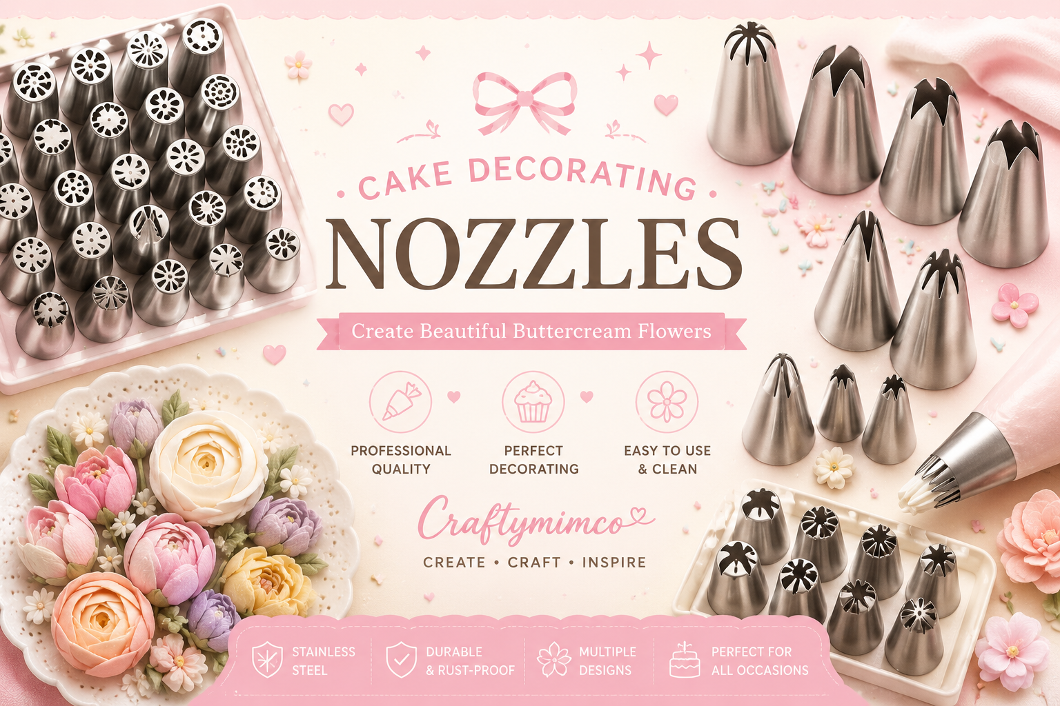 Cake Decorating Nozzles - Professional Quality DIY Craft Supplies by Craftymimco