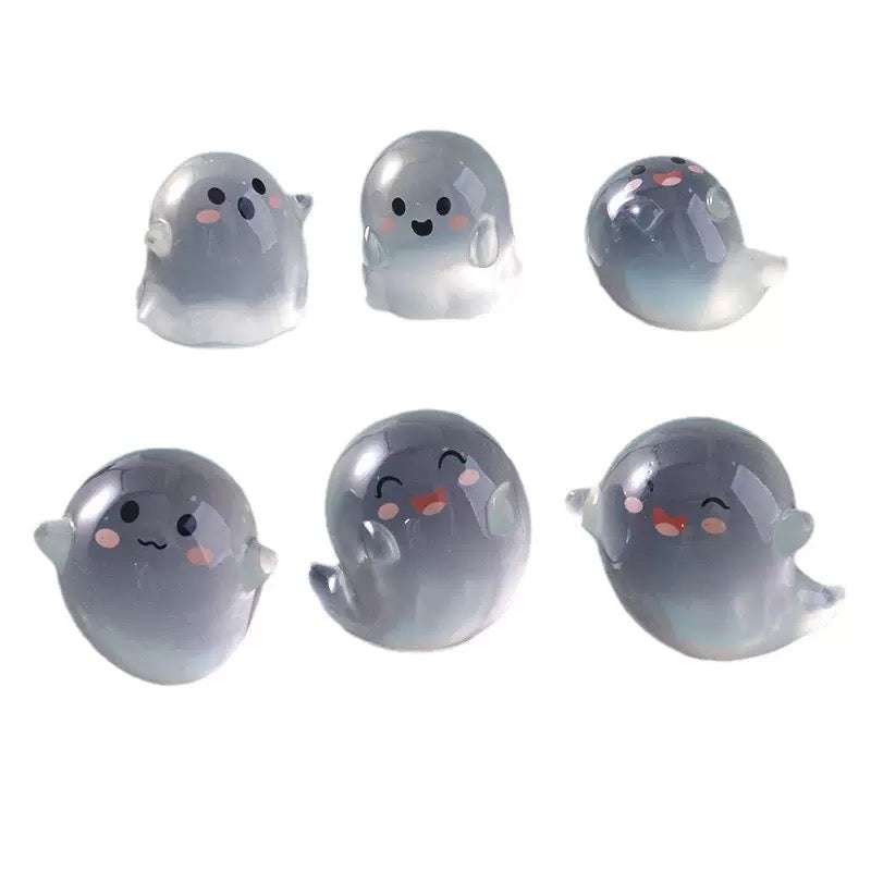 Six assorted cute ghost resin charm designs