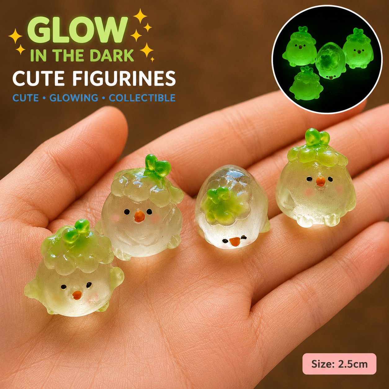 Glow in the dark cute translucent figurines