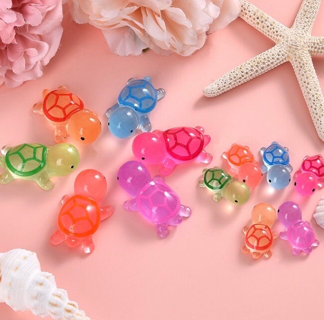 Glow in the Dark Turtle Resin Charms | 14×33mm Flatback Cabochons