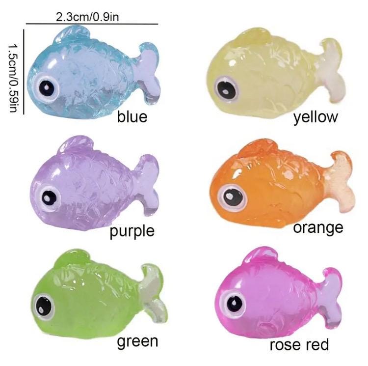 Cute mixed glow in the dark fish resin cabochons 22 by 15mm