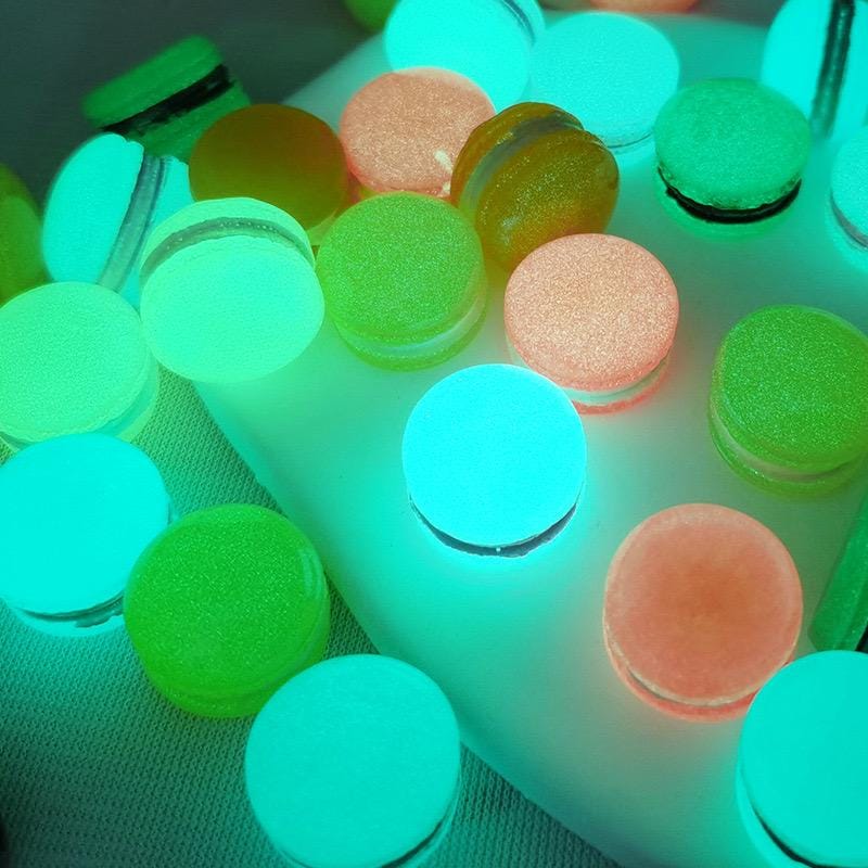 Glow in the dark macaron resin charms in assorted colors approximately 14 by 19 mm