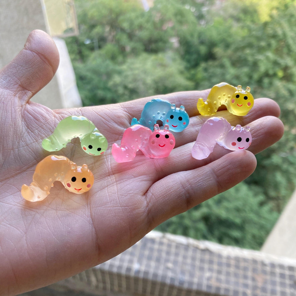 Glow in the dark caterpillar resin charm cabochon for DIY crafts and decoden