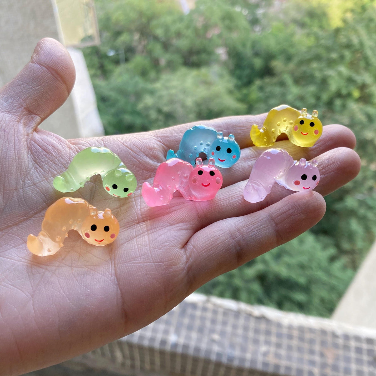 Glow in the dark caterpillar resin charm cabochon for DIY crafts and decoden