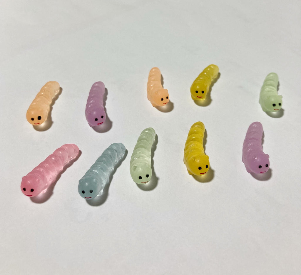 Cute glow in the dark caterpillar resin cabochons for DIY crafts