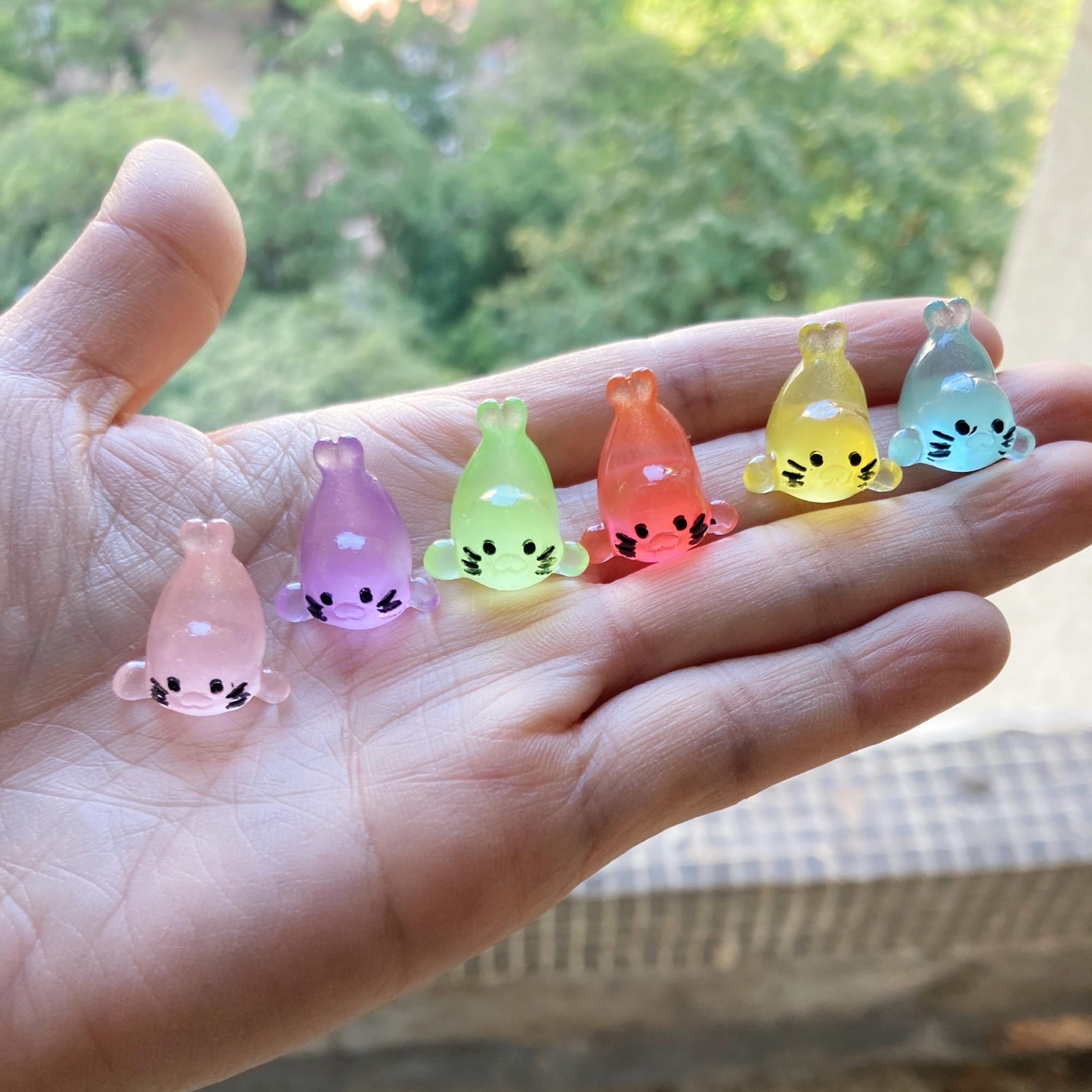 Small glow in the dark seal pup resin cabochons 11 by 17mm