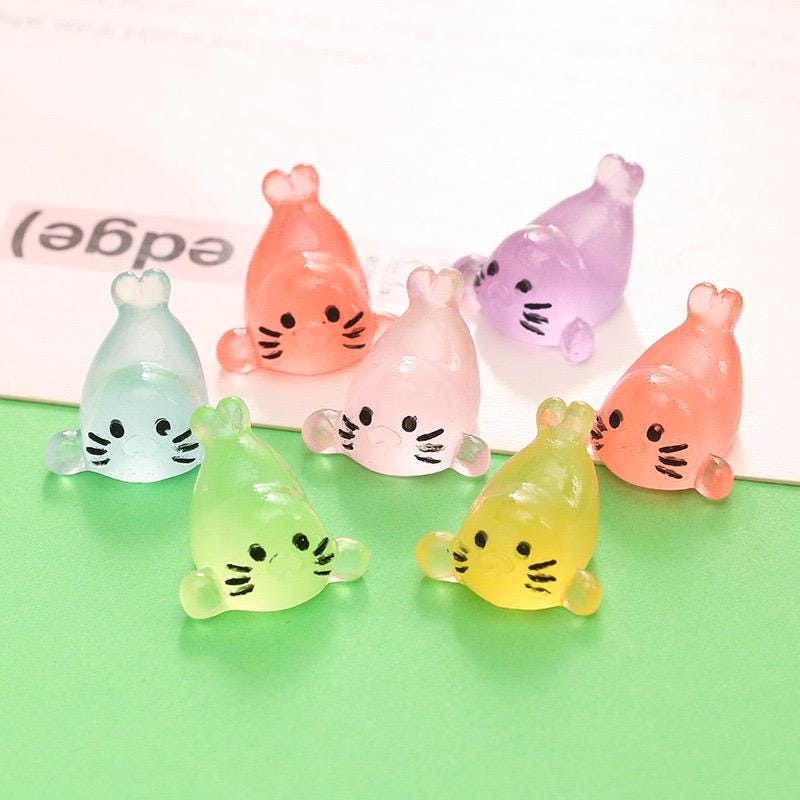 Small glow in the dark seal pup resin cabochons 11 by 17mm