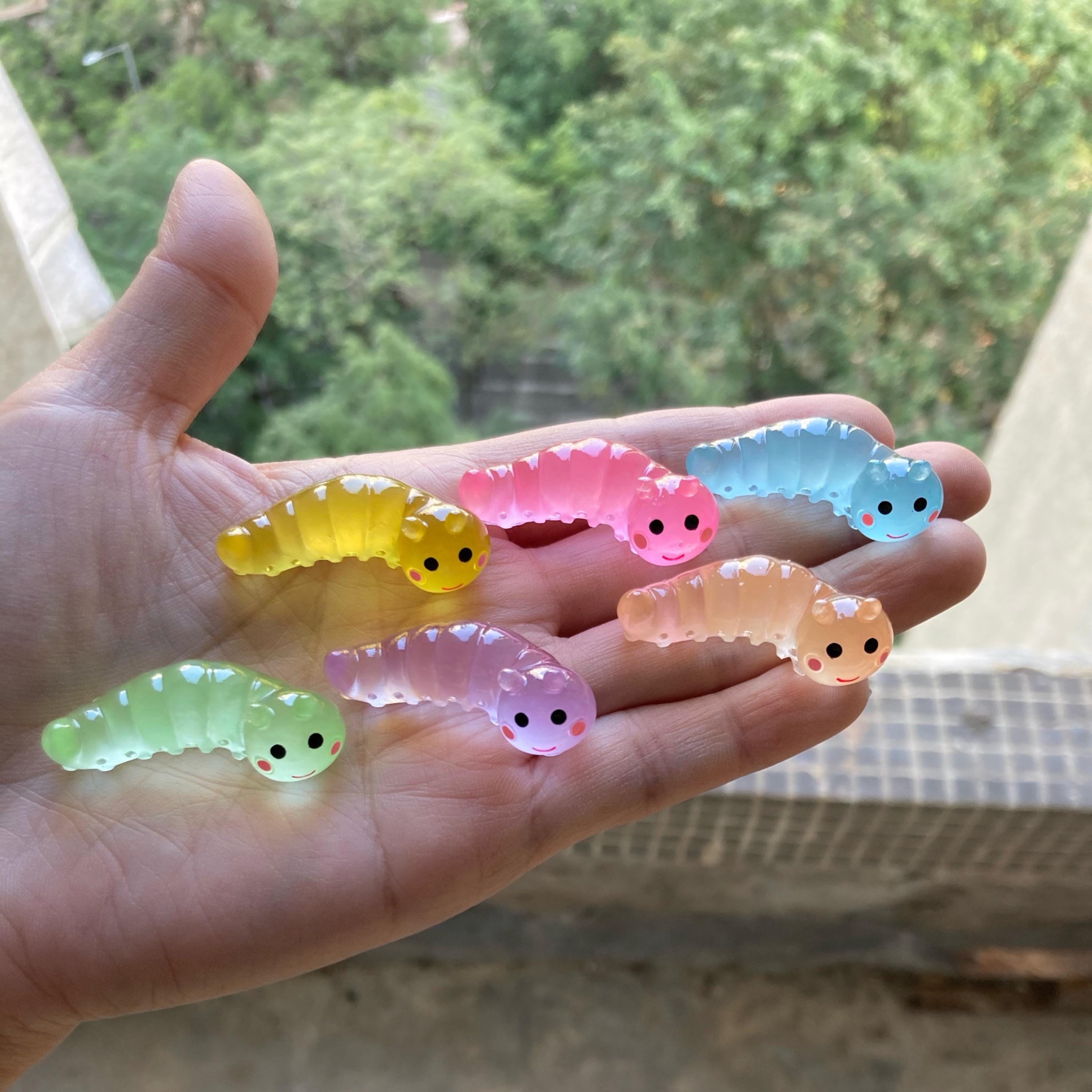 Glow in the Dark Caterpillar Resin Charms | Luminous Flatback Cabochons for DIY Crafts (15x36mm)