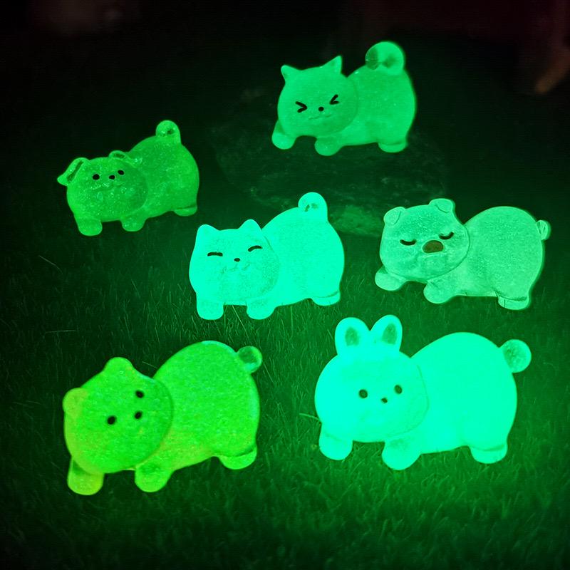 Glow in the Dark Animal Resin Charms | Cat, Pig, Bear & Rabbit Cabochons