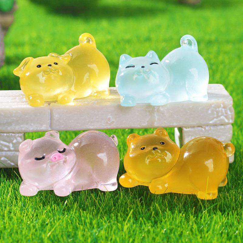 Glow in the Dark Animal Resin Charms | Cat, Pig, Bear & Rabbit Cabochons
