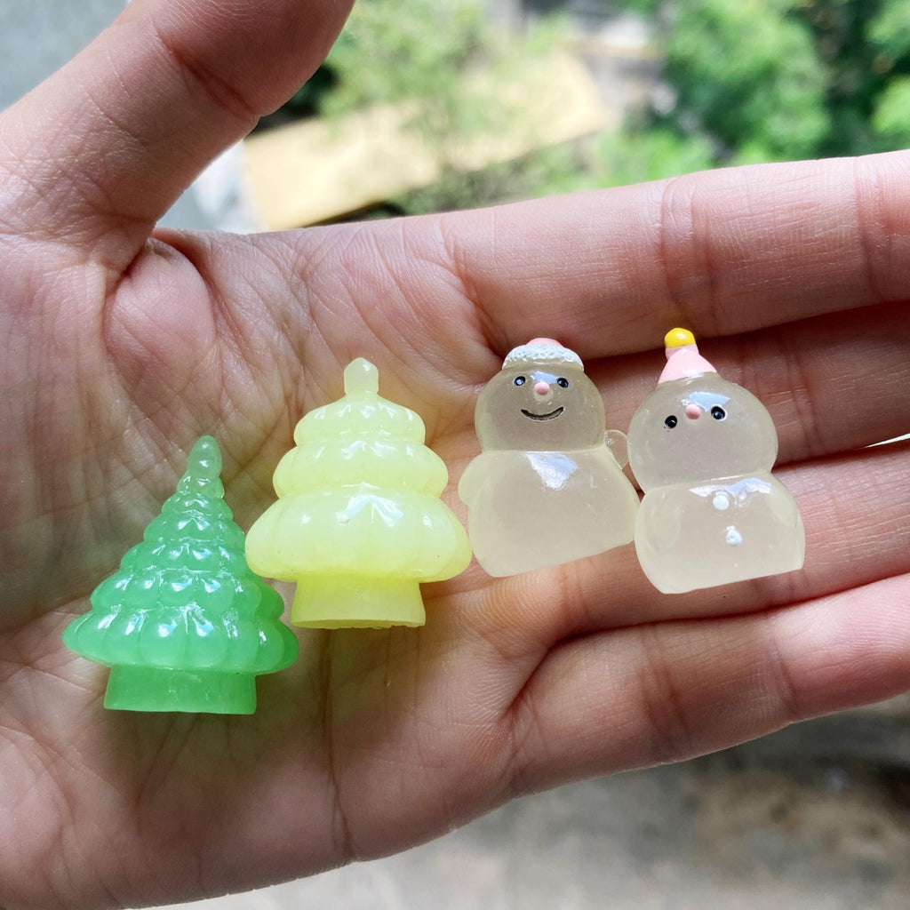 Glow in the Dark Christmas Resin Charms | Snowman & Tree Cabochons