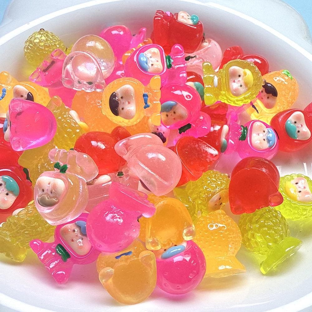Glow in the dark fruit character resin charm cabochon for DIY crafts and decoden
