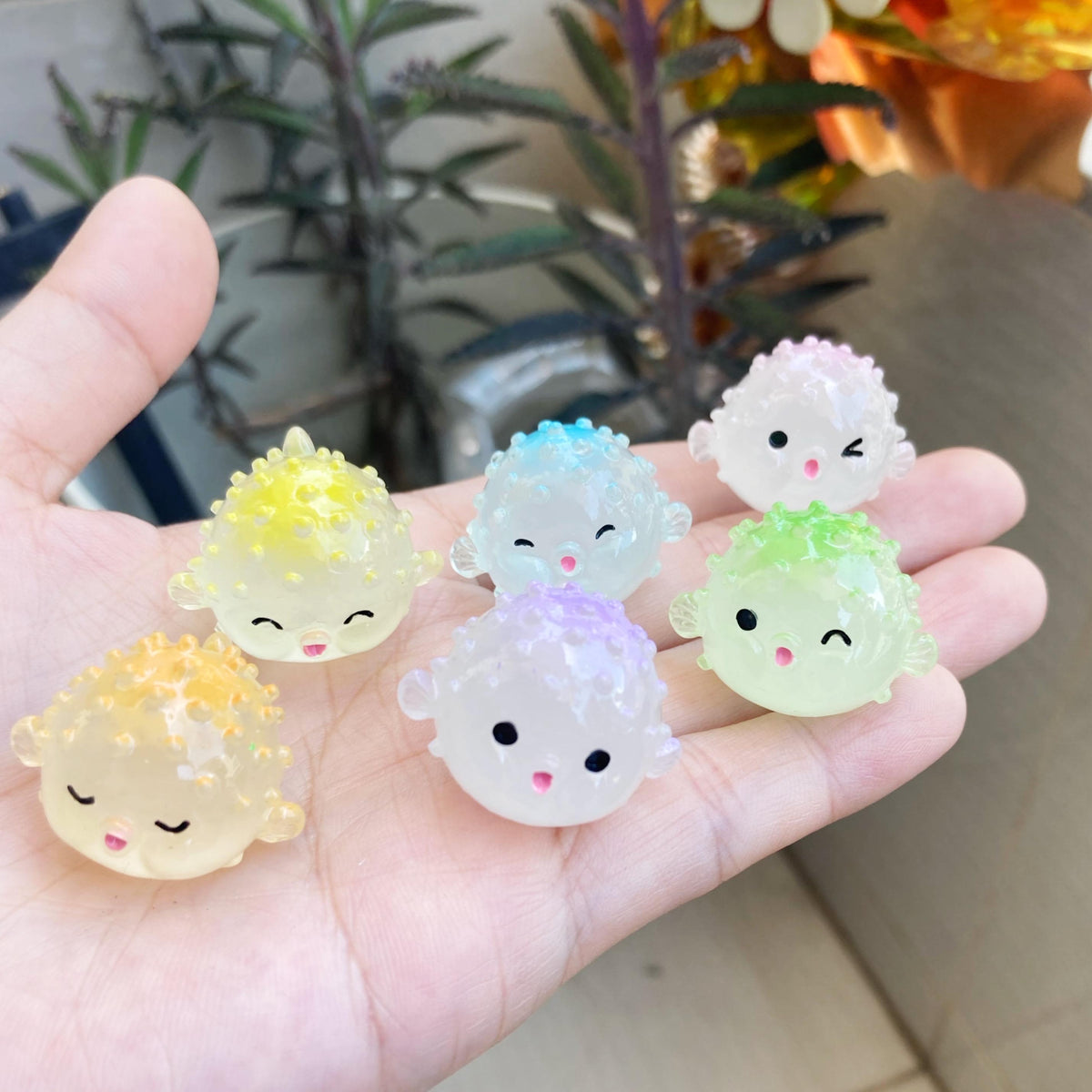 Glow in the Dark Pufferfish Resin Charms luminous flatback resin cabochons for DIY crafts