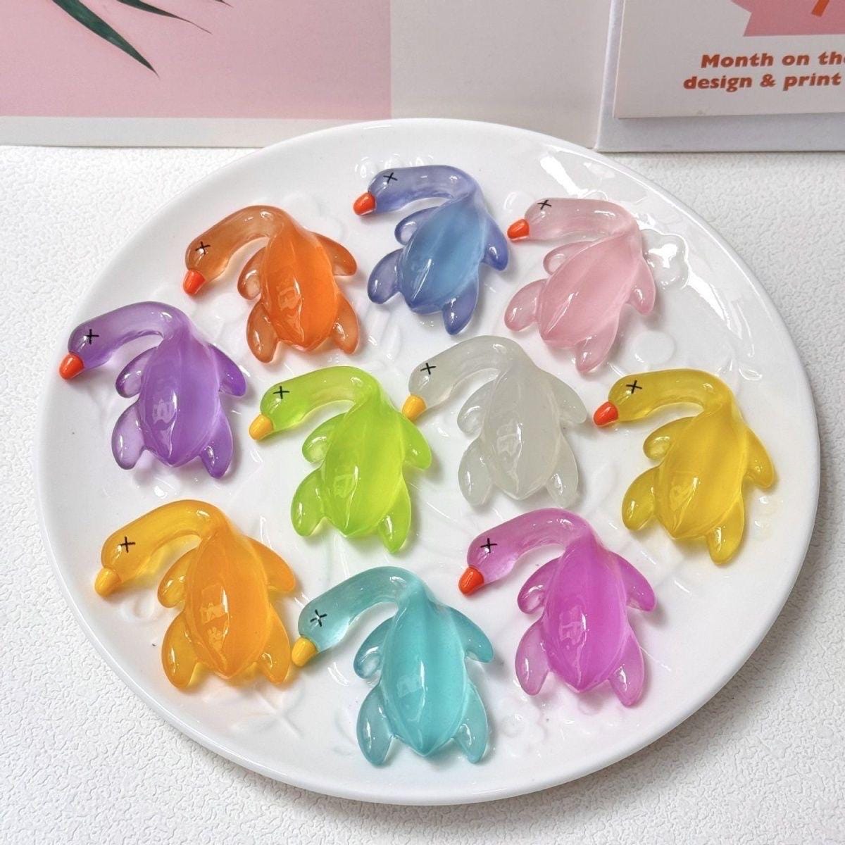 Mini glow in the dark roasted duck resin cabochons