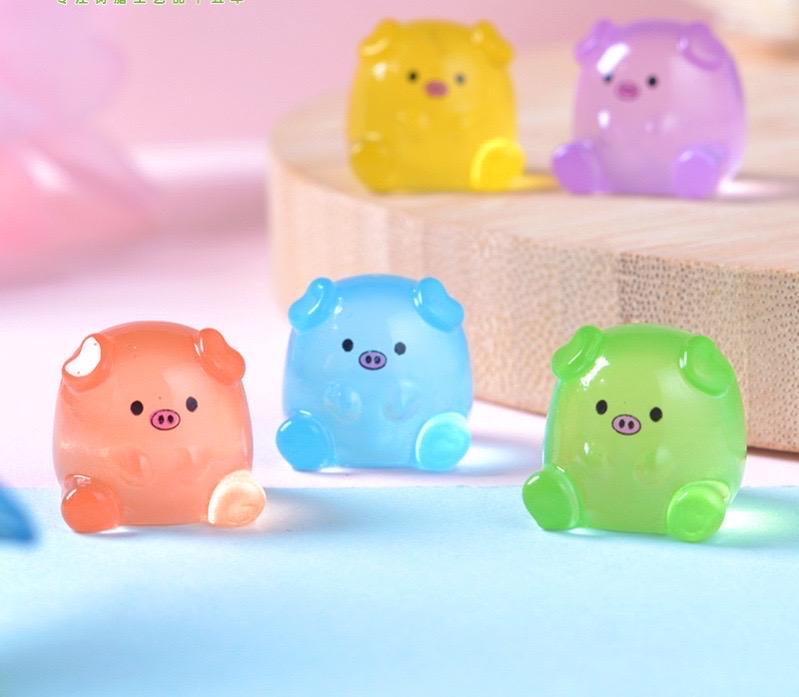 Glow in the Dark Pig Resin Charms | Kawaii Flatback Cabochons
