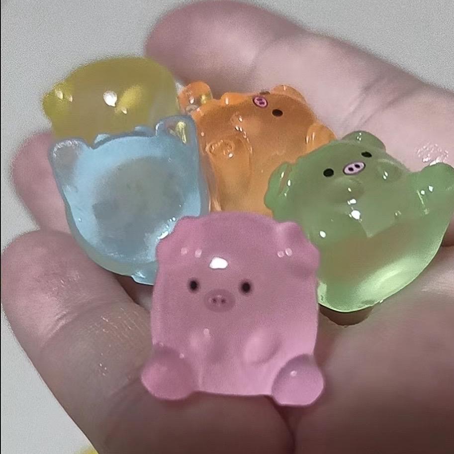 Glow in the Dark Pig Resin Charms | Kawaii Flatback Cabochons