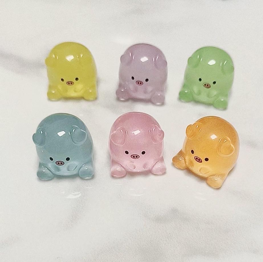 Glow in the Dark Pig Resin Charms | Kawaii Flatback Cabochons