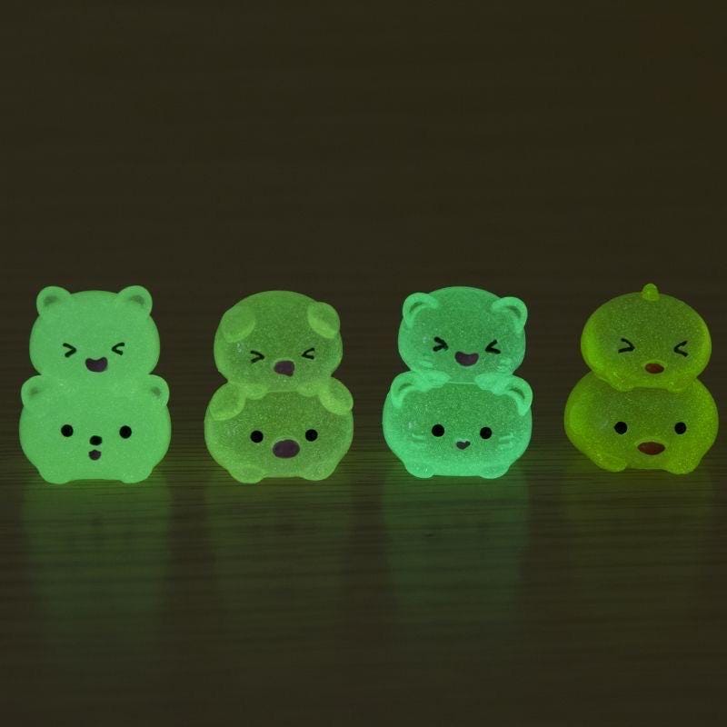 Mixed glow in the dark cat rabbit chick and pig resin charms