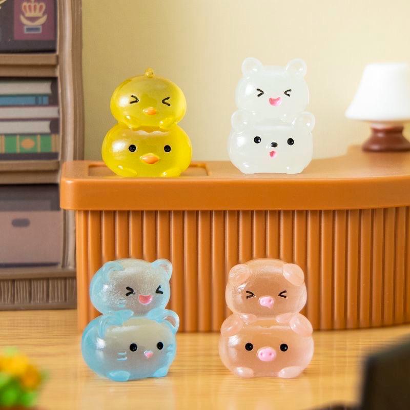 Mixed glow in the dark cat rabbit chick and pig resin charms