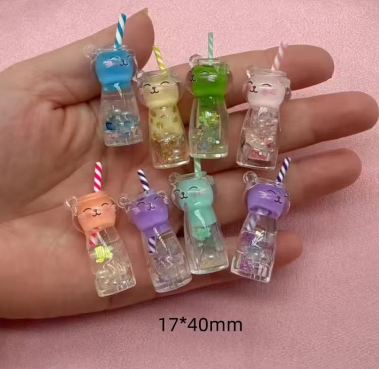 Glow in the dark cat drink bottle resin charms in mixed colors for DIY crafts