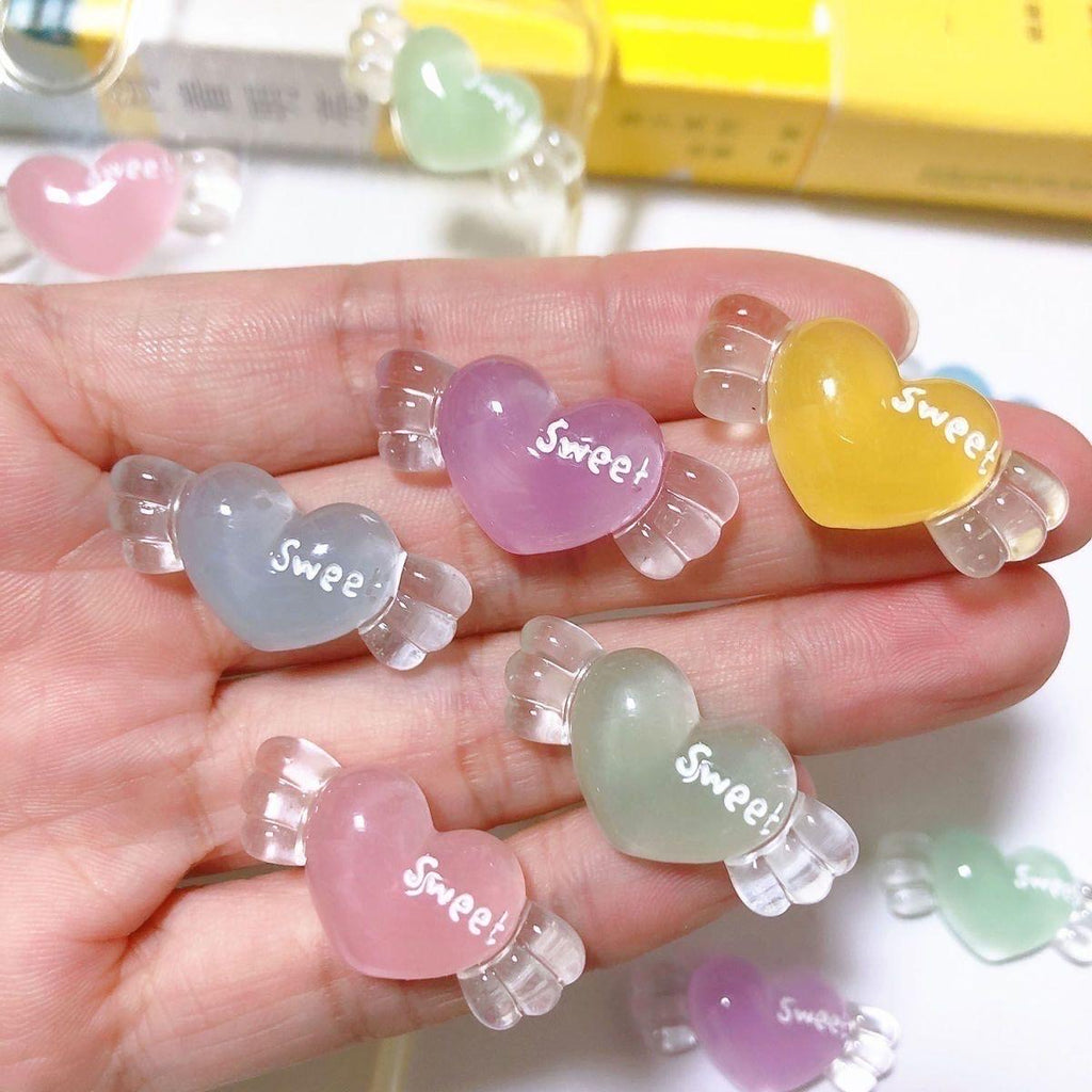 Glow in the Dark Heart Candy Resin Charms | 12×25mm Cabochons