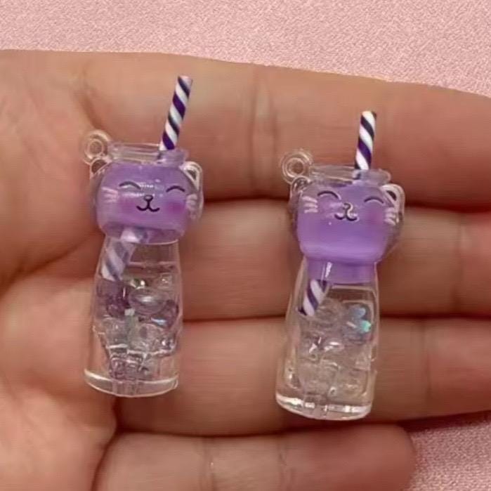 Glow in the dark cat drink bottle resin charms in mixed colors for DIY crafts