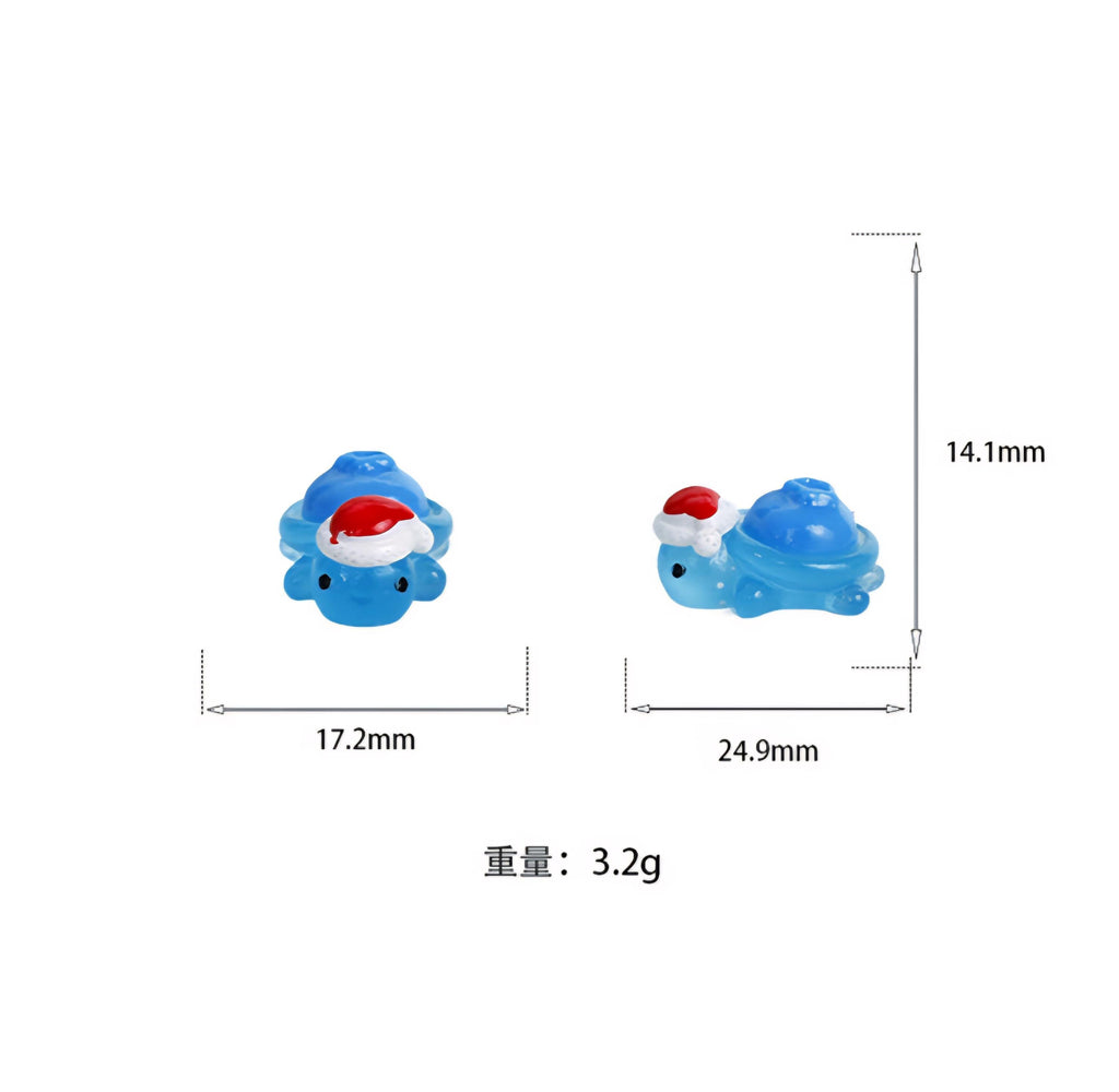 Tiny glow in the dark Christmas turtle resin flatback charms