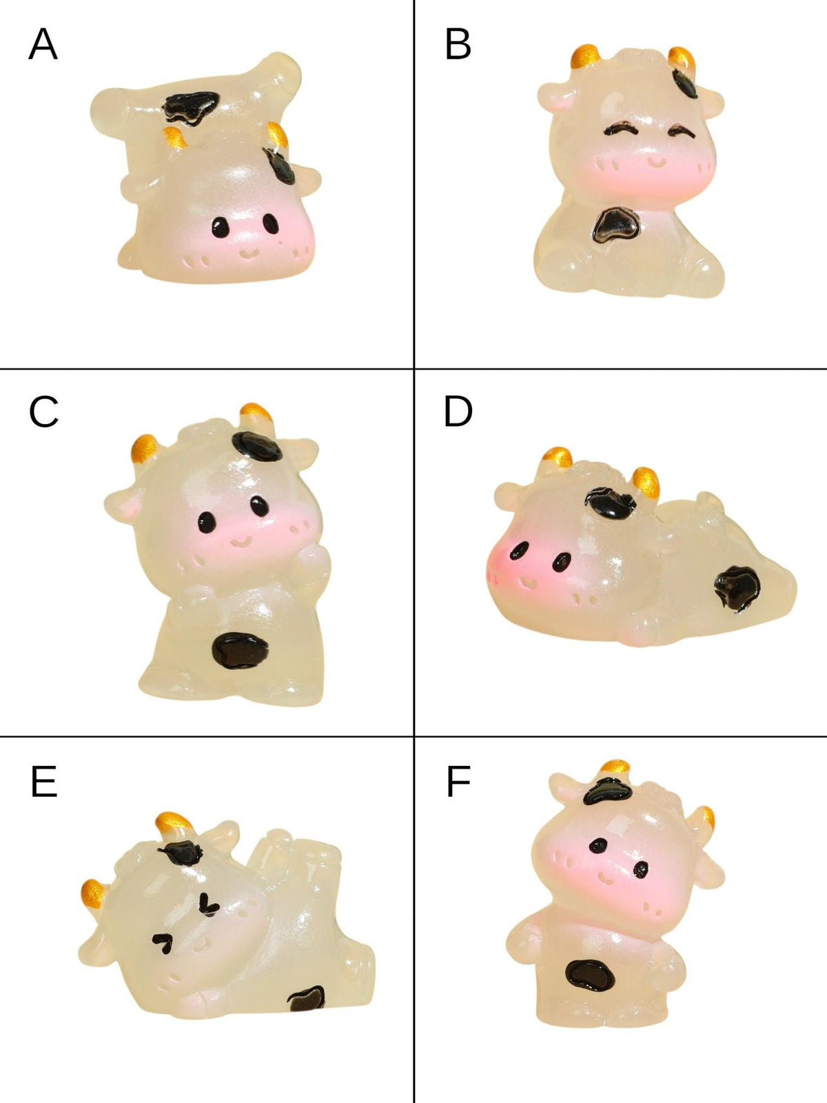 Glow in the dark milk cow resin charm cabochon for DIY crafts and decoden