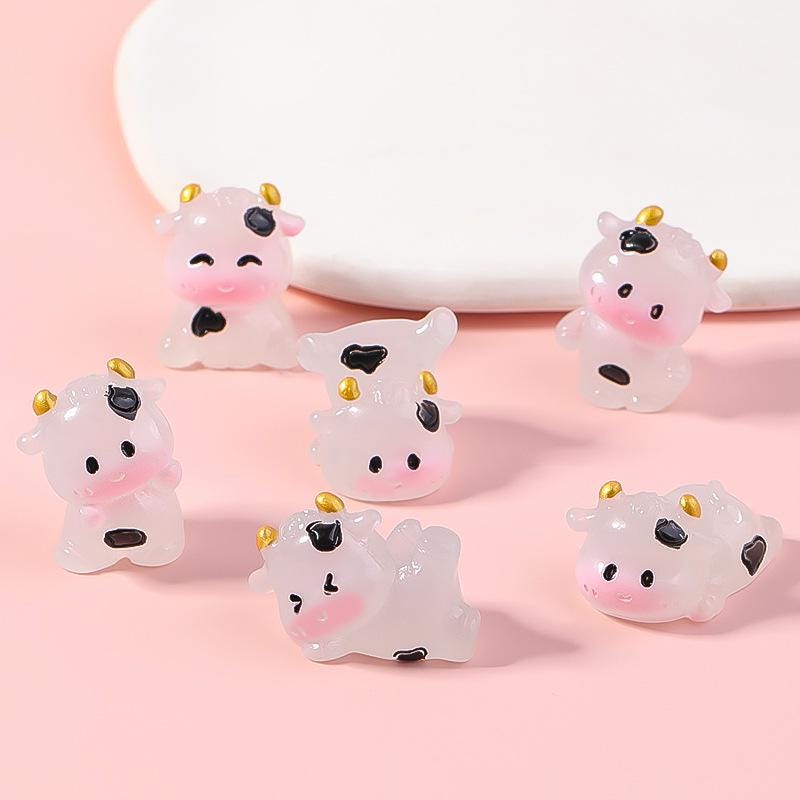 Glow in the dark milk cow resin charm cabochon for DIY crafts and decoden