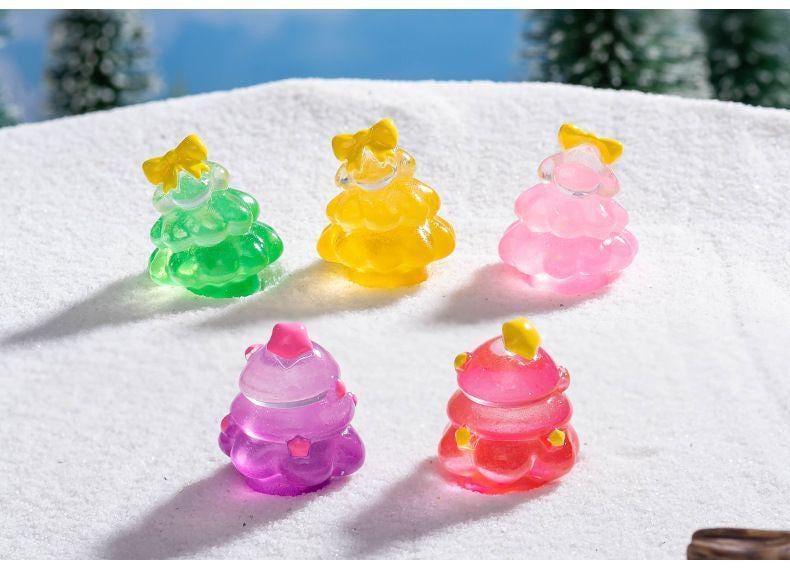 Glow in the dark Christmas tree resin cabochons 21 by 26mm